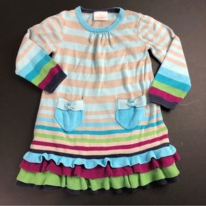 Hanna Andersson Striped And Ruffled Knit Dress Size 4 (100 Cm)